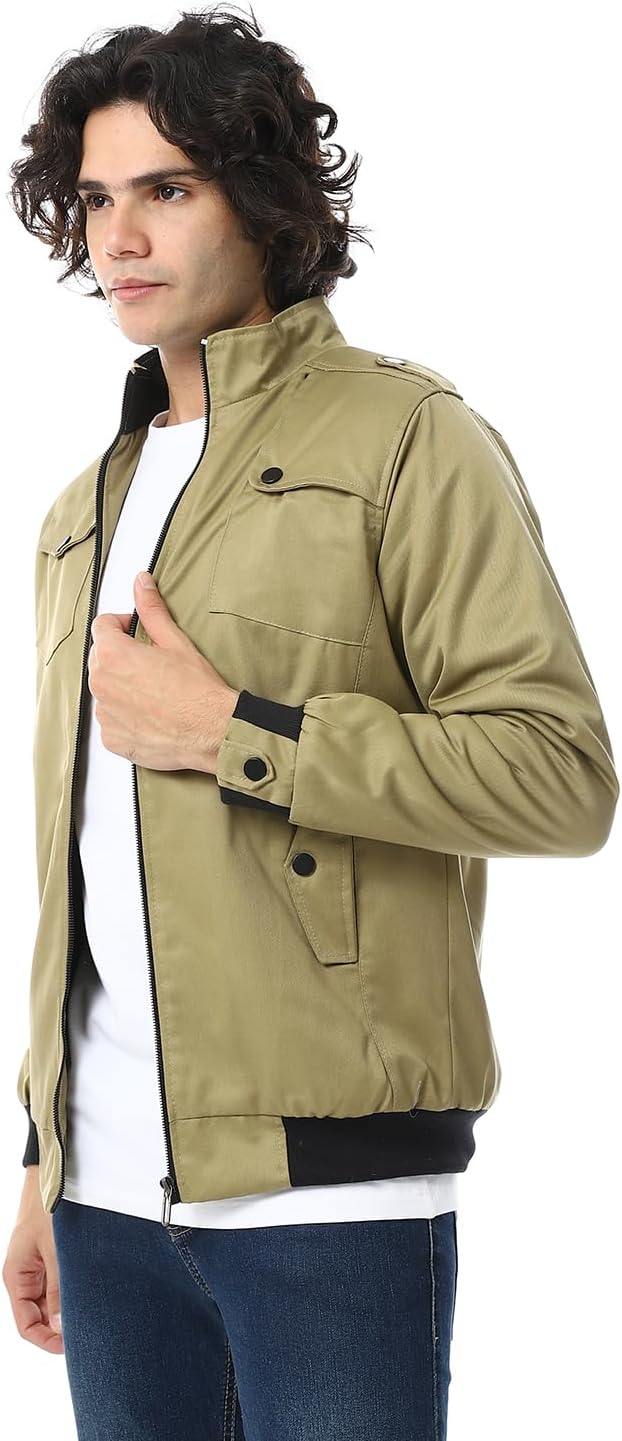 Men's Jabardine Lining Jacket With Zipper And Front Pockets