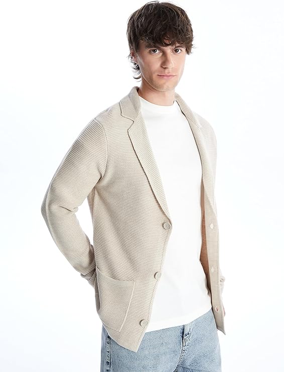 Men Standard Fit Jacket Neck Knitwear Cardigan