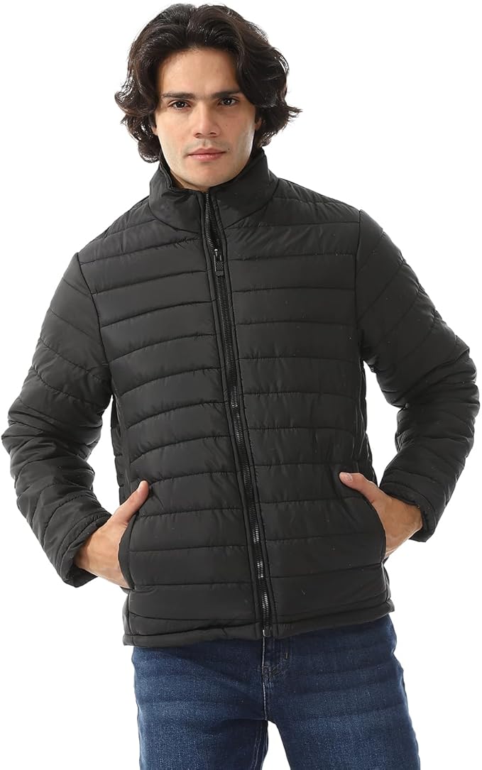 Men's Quilted Polyester Zipper Bomber Jacket