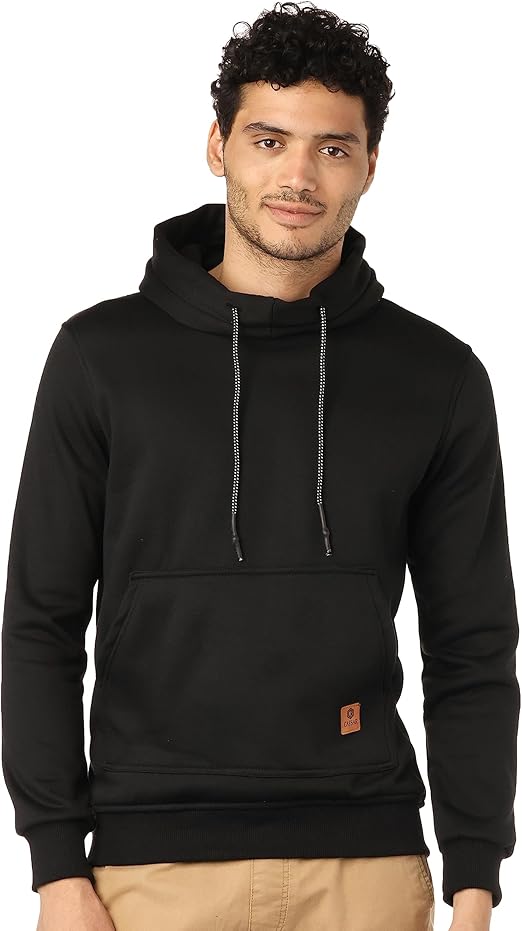 Men's Plain Hoodie With Leather Accessory