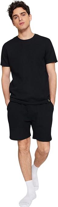 Men's Plain Middle Knit T-Shirt-Short Pajama Set