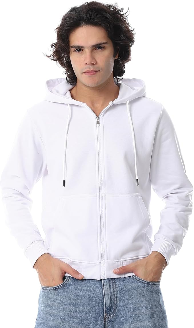 Men's Zipper Closure Hooded Fleeced Sweatshirt