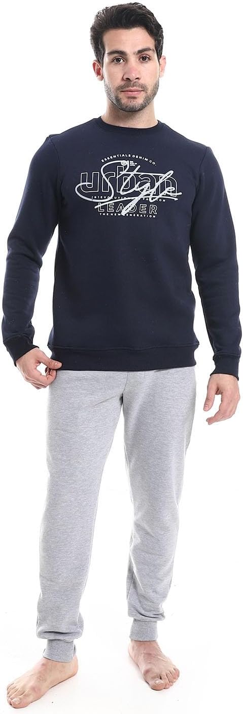 Men's Winter Crewneck Pajamas-Navy