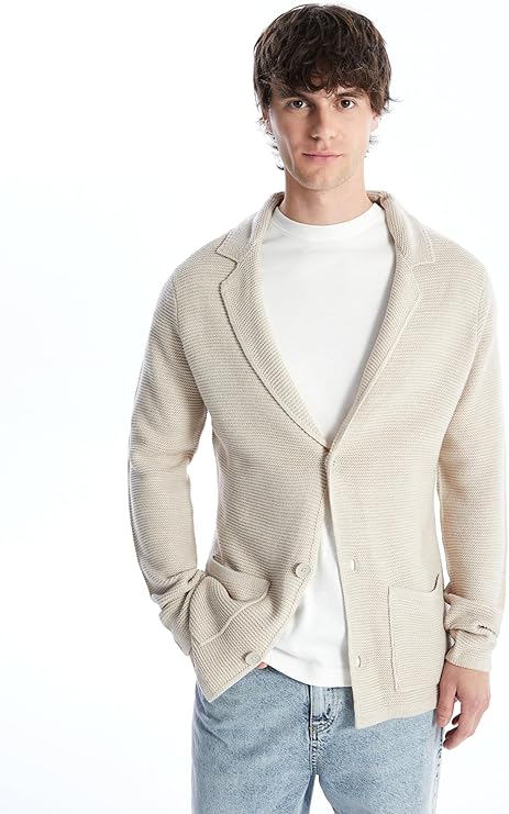Men Standard Fit Jacket Neck Knitwear Cardigan