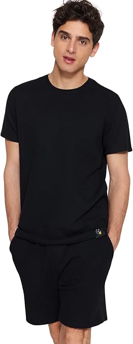 Men's Plain Middle Knit T-Shirt-Short Pajama Set