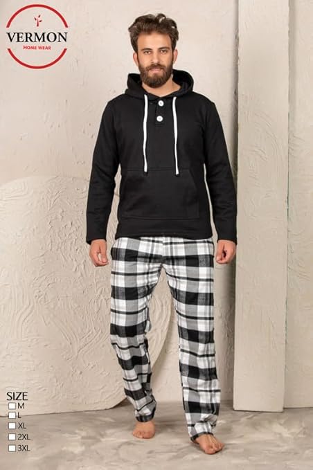 Men's Pajama Set: Plaid Pants and Melton Sweatshirt