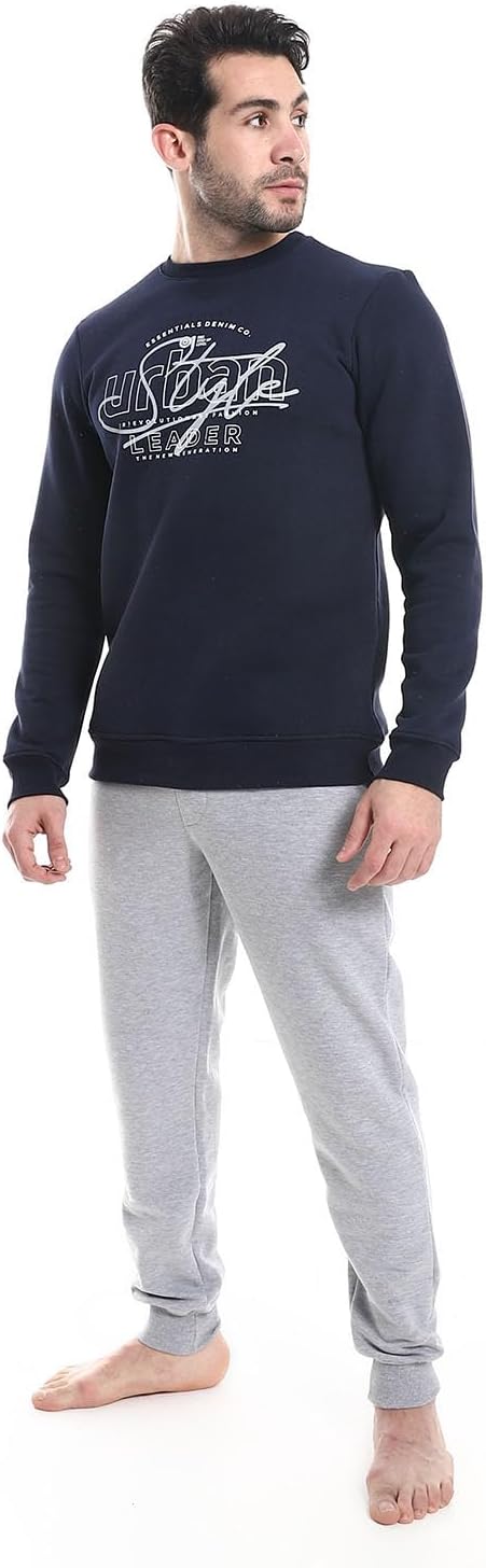 Men's Winter Crewneck Pajamas-Navy